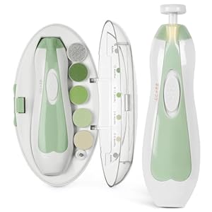 haakaa Baby Nail Trimmer Electric Safe Baby Nail Clippers Baby Nail File Kit, Trim Polish Grooming kit for Newborn Toddler or Adults Toes Fingernails, 6 Grinding Heads and LED Light, Meadow