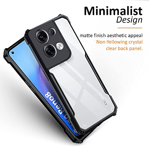 Image of WOW IMAGINE Shock Proof Clear Protective Back Case for Oppo Reno 8 - AirEDGE Technology | 360 Degree Camera Protection | Transparent Hybrid Back Case Mobile Cover - Black