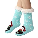 Damen Weihnachtssocken Warme Stoppersocken Rutschsichere Hüttensocken Kuschelsocken Dicke Socken Wintersocken Hüttensocke Outdoor Wandersocken Skisocken Thermosocken Haussocken (Blue, One Size)