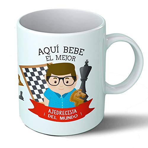 Planetacase - Taza Ajedrecista - Regalo Original Jugador de Ajedrez - Cerámica 330 mL - Taza Desayuno Apta para Microondas y Lavavajillas - Resistente a Lavados - Ajedrecista (Él)