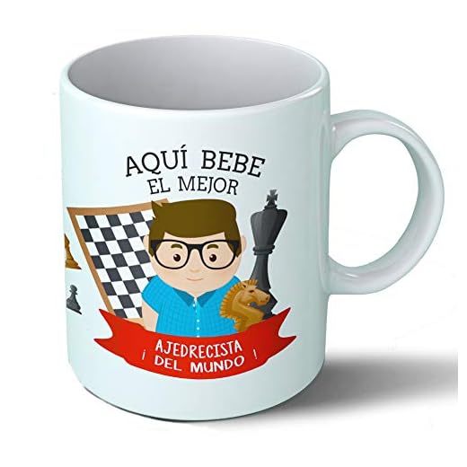 Planetacase - Taza Ajedrecista - Regalo Original Jugador de Ajedrez - Cerámica 330 mL - Taza Desayuno Apta para Microondas y Lavavajillas - Resistente a Lavados - Ajedrecista (Él)