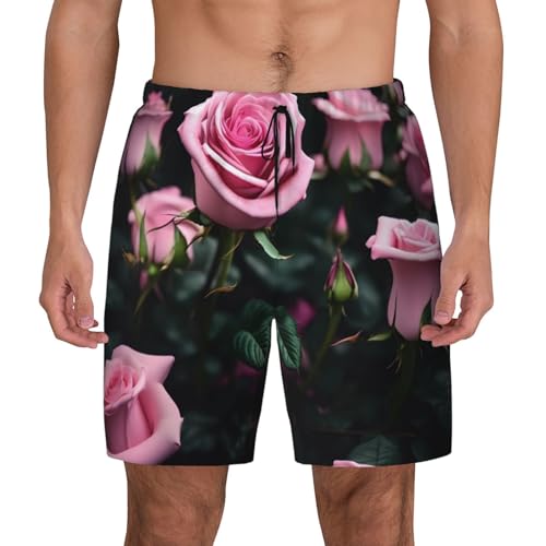 Red Rose Print Built-in Compression Lining Men's Double Swim Trunks Shorts Beach Shorts with Two Pockets