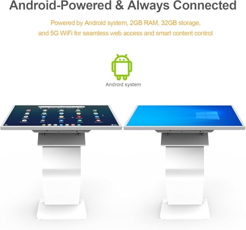 Image of 32 inch Touch Screen Kiosk, 10pt PCAP Touch Screen Digital Signage, Plug&Play K-Style Indoor Digital Signage, Interactive LCD Display Signage, CMS /U-Disk Publish Content, Split Screen, Android 11