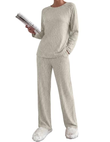 Ekouaer Womens Lounge Sets Long Sleeve Casual Pajama Fall Sleepwear Pockets