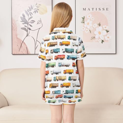 ALAZA Multicolor Truck Satin Pajamas Set Short Sleeve Button Down Sleepwear Summer Pjs 2 Piece4