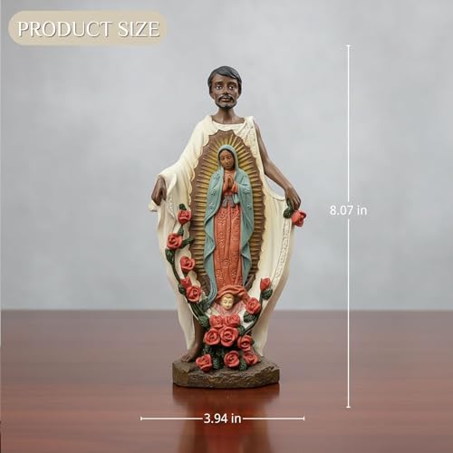 Estatua de San Juan Diego con Virgen de Guadalupe de resin 8 pulg miniatura 5