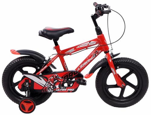 Image of JUNIOR KID BMX 14 Inch Kids Cycle with Rigid Suspension Side Wheels Ideal for 2 to 5 Years Boys and Girls Bicycle Red