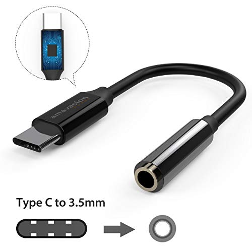 Adaptador de auriculares Pixel 2,adaptador USB C a 3.5 mm,Amavasion tipo C a 3.5 mm Conector para cancelación de ruido hembra Cable externo estéreo de audio con chipset DAC para Pixel 2/XL,HTC,Moto Z