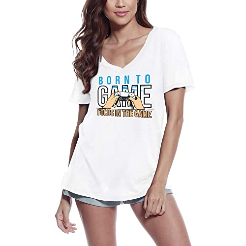 Ultrabasic Femme T-Shirt Born to Game Focus in The Game - Née pour Jouer - Tee Shirt gameuse (X-Large, Blanc)