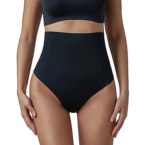 DEANGELMON Shapewear for Women Tummy Control Thong Seamless High Waisted Underwear Cool Body Shaper Panties Girdle Small Black - 1 Pack