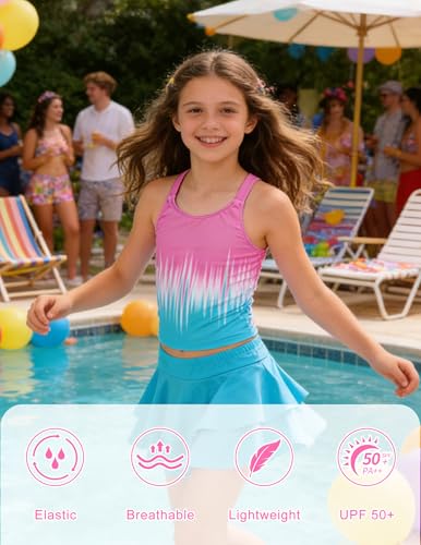 Image of ALISISTER Girls Tankini Swimsuit Two Piece Bathing Suits Summer Beach Swimwear with Shorts for 7-12 Years