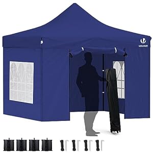 VOUNOT 3x3m Heavy Duty Gazebo met 4 Zijden, Pop Up Gazebo Volledig Waterdichte Party Tent met Roller Bag en Been Gewichten, blauw