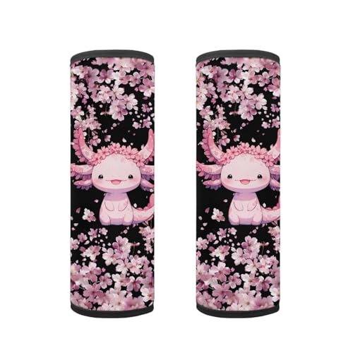 Biyejit 2 Pack Baby Car Seat Belt Covers, Cherry Blossom Axolotl Car Seat Strap Covers for Boys Girls, Soft Car Seat Neck Cover, Newborn Car Seat Straps Shoulder Protectors