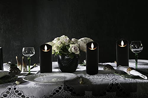 Kitch Aroma Halloween Black Flameless Candles Moving Flame Wick Flickering Led Pillar Frosted Plastic Black Candles With Remote And Timer ,Dia2.2 H5 5" 6" 6" 6" 7" 7" 7" 7" Pack 9 #TOP3