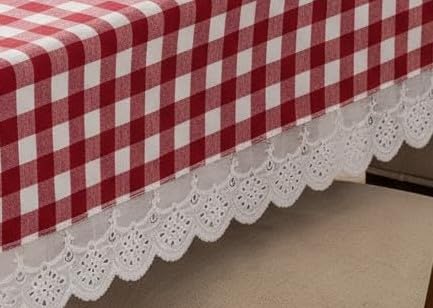 Image of Amazon Brand - Umi Cotton Tablecloth Pack of 2, 4-6 Seater Dining Table Cover, Red and White Gingham Check Rectangular Table Linen with Lace Trim 4 Corners, Classic Picnic Farmhouse Washable Set