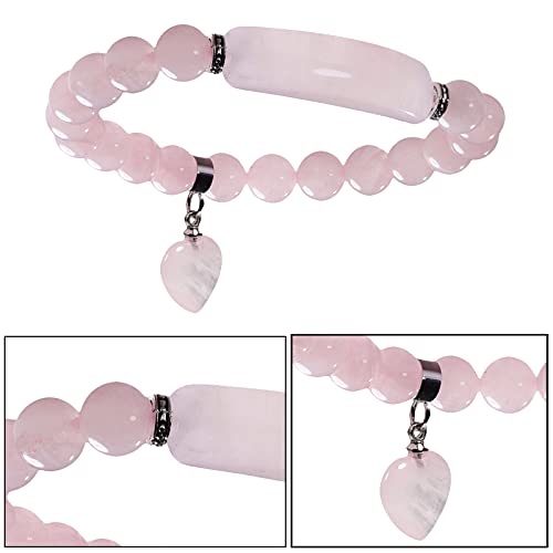 Tumbeelluwa Healing Stone Bracelet 8Mm Beads Chakra Crystal Energy Heart Charm Bracelet Handmade Jewelry For Women, Rose Quartz #TOP2