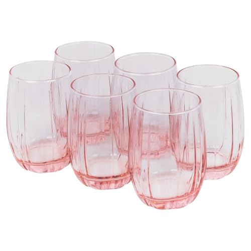 Queensway Home & Dining 12-Piece Coloured Glass Tumbler Set - Stylish, Durable Drinkware for Cocktails, Juices & Everyday Use - 240ml Pink Dishwasher Safe Glasses