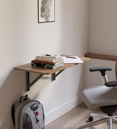 Image of COUCH CULTURE Foldey Engineered Wood Office Table | Wall Mounted Table for Bedroom | Study Table for Students | 1 Year Warranty - Leon Teak