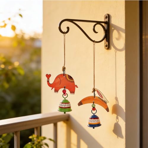 Image of Aakriti Art Creations Elephant & Toucan Harmony Wind Chime Set | Handmade Modern Art Wooden & Metal Wind Chimes | Decorative Indoor & Outdoor Hanging for Balcony, Garden, Living Room & Gifting