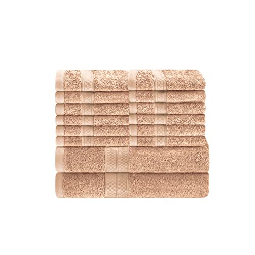 Superior Bath And Face Towel Set, Rayon From Bamboo Cotton Blend, Ideal For Bathroom, Guest Bathroom, And Beach, Includes; 12 Piece Face/Washcloths 13” X 13" And 2 Piece Bath Towels 30” X 54”, Sand #TOP5