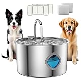 2025 New Pawdrate Dog Water Fountain, 3.2L Dog Fountain Water Bowl for Large/Small Dogs/Cats, Super Quiet Smart, 304 Stainless Steel Preventing Black Chin, Quadruple Filter(with 2 Filter)