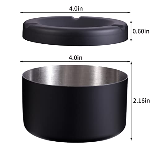 Mrhsiang Stylish And Durable Windproof Ashtray With Lid - Stainless Steel And Black Design For Indoor And Outdoor Use #TOP3