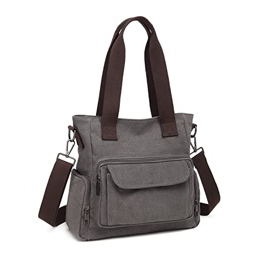 KONO Canvas Shopper Damen, Leichte 3-in-1 Schultertasche mit großem Fassungsvermögen, Für Arbeit, Einkaufen und Reisen