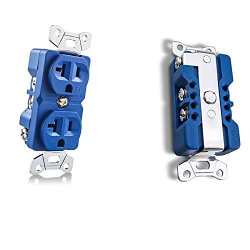 Tertullus Outlet High End Duplex Receptacle 20 Amp 125/250 Volt Audiophile Electrical Wall Outlets 2-Pole Grounding Blue Outlet With Fixing Bracket (Rhodium Plated) #TOP9