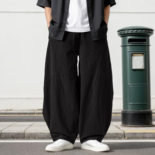 Pantalones harén para hombre estilo samurái japonés de algodón negro 2