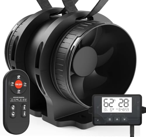 Image of 4 Inch Inline Duct Fan Kit with Timer Humidity Sensor and Temperature Remote, Quiet Ventilation Exhaust Fan for Heating Cooling Booster, Grow Tents, Boat Comes with Base Cord Screw