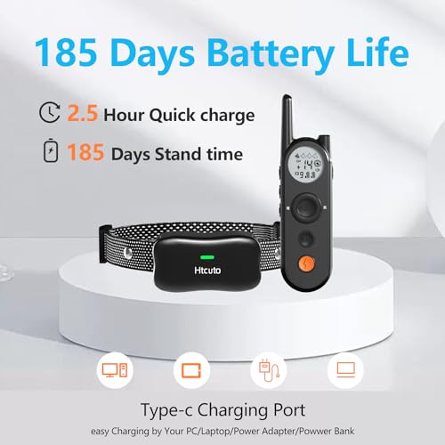 Htcuto Wireless Dog Fence 3500FT Electric Fence and 6100FT Remote Training Collar, 185 Days Rechargeable Battery - IPX7 Waterproof Collar, Vibrate/Beep/Shock Modes for All Dogs.…