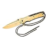 Herbertz Einhandmesser, Stahl 3Cr13Mov, rostfrei, Flipper, Liner Lock, goldfarbene Bechichtung, Paracord, Edelstahlclip, hochwertiges Klappmesser, scharfes Taschenmesser