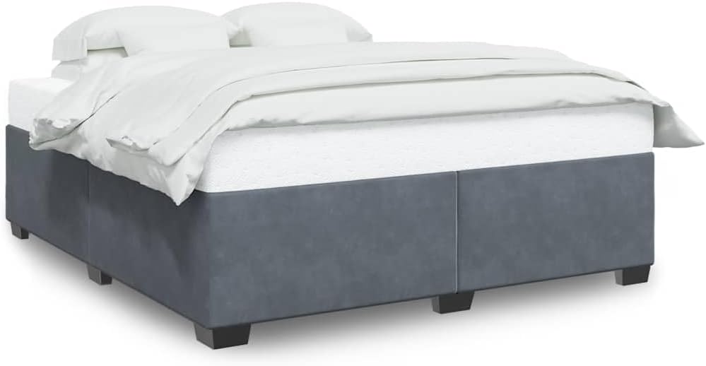 California King Velvet Bed Frame Dark Grey with Sturdy Slatted Platform Foundation, Durable Pine Wood Construction, Easy Assembly, Nonslip Matte Finish