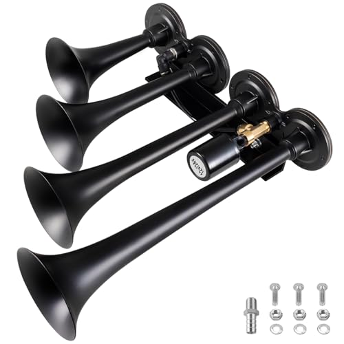 BANHAO Air Horn for Truck 4 Trumpet Train Horn with Solenoid Valve 12 & 24V