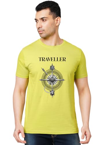 Image of Wear Your Opinion Men's S to 5XL Premium Combed Cotton Printed Half Sleeve T-Shirt (Design : Travel Compass)