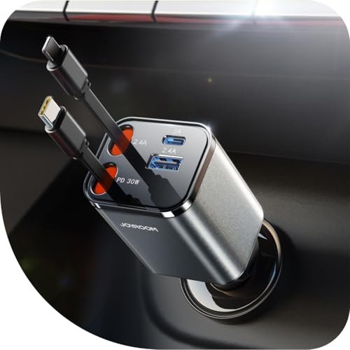 [2025 Ultra-Compact] JOYROOM Retractable Car Charger [69W Car Charger USB C] iPhone 16 Car Charger Fast Charging, Car Accessories, Car Phone Charger Adapter for iPhone 15 Pro Max, Gray