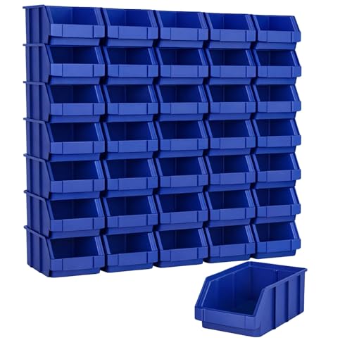 RODOPI 36er Set Stapelboxen Größe S | Sichtlagerkästen 161x105x75mm | Robuste Lagerboxen für Werkstatt Garage Keller | Aufbewahrungsboxen für Kleinteile Blau