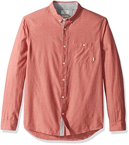 Quiksilver Young Mens Waterfalls Long Sleeve Woven Shirt, Dusty Cedar, M