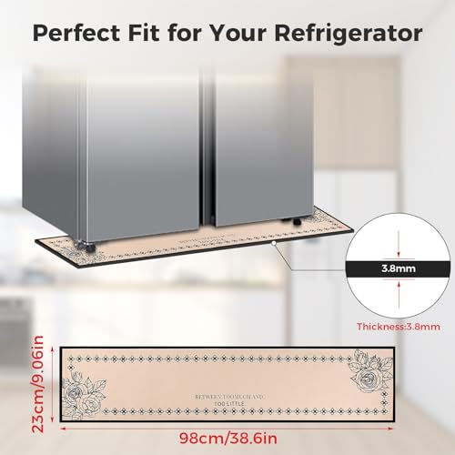 Image of Fridge Mat - 9.1 inch x 38.6 inchRefrigerator Mats with Water Absorbent, Leak-Proof Rubber Backing, Easy to Clean, Bohemian Design, Protect Floors from Spills (Rose)