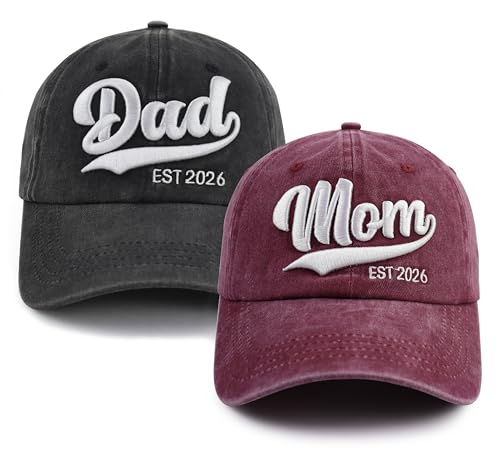 New Parents Gifts for Couples, Mom and Dad Est 2026 Hat, Adjustable Cotton 3D Embroidered New Mother and Father Baseball Cap, Mothers Fathers Day Birthday Gift for Daddy Mommy to Be,First Time Moms