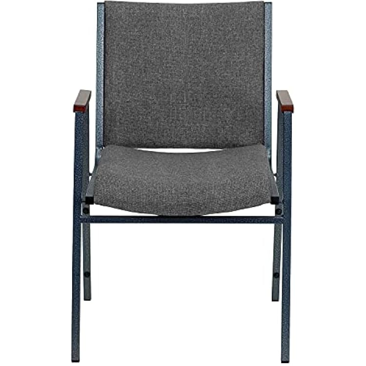 Flash Furniture HERCULES Series Heavy Duty Gray Fabric Stack Chair with Arms and Ganging Bracket