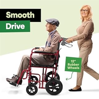 EconoHome Light Weight Wheelchair - Expedition Folding Transport Wheelchairs for Adults with Hand Brakes - Portable Ultra Lightweight Wheel Chair - Fully Assembled, Cover Included - 300 lb Capacity