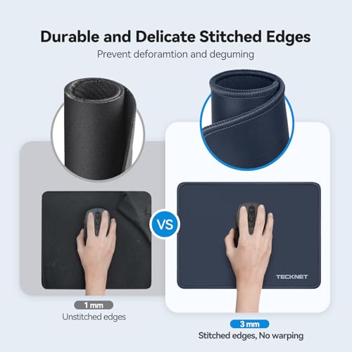Image of TECKNET Mouse Pad with Anti-fray Stitchin, Waterproof Surface & Non-Slip Rubber Base with Stitched Edges Gaming Mouse Mat for Laptop,Compatible with Laser and Optical Mice