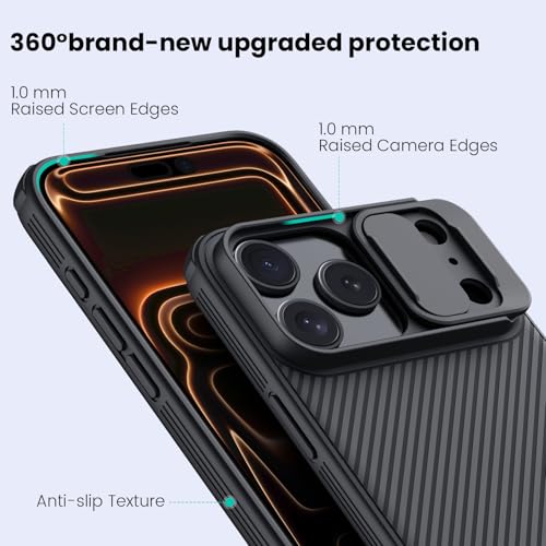 Image of Nillkin for iPhone 17 Pro Max Case with Slide Camera Cover, [Upgraded Camera Lens Protection] Slim Shockproof Protective Phone Case for iPhone 17 Pro Max 6.9 inch, Black | Full Camera Protection | Thin Slim Fit | Shockproof Protective | Matte Grip | Black