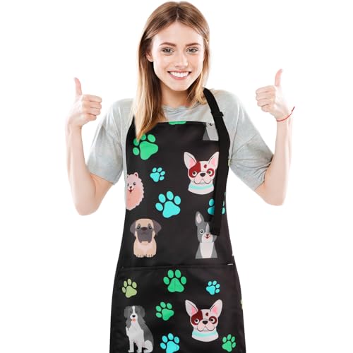 XLSXEXCL Dog Grooming Waterproof Apron with 2 Pockets, Cute Puppy Pet Apron
