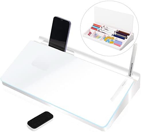 Desktop Whiteboard Glass Dry Erase Board Computer Keyboard Stand Desk White Board Organizers with Accessories 2 Markers,1 Eraser for Office, Home, School Supplies