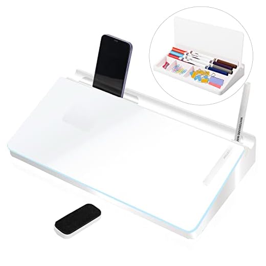 Desktop Whiteboard Glass Dry Erase Board Computer Keyboard Stand Desk White Board Organizers with Accessories 2 Markers,1 Eraser for Office, Home, School Supplies