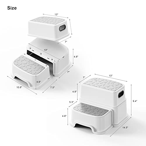 Two Step Stool for Kids – Non-Slip Toddler Step Stool for Bathroom Sink & Potty Training, Dual Height 9.5”, Safe & Sturdy for Kitchen, Bedroom & Classroom (Includes Two Ducks)