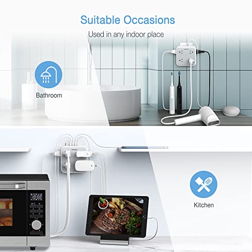 Multi Plug Outlet Splitter With Usb, Tessan Multiple Outlet Extender With 4 Usb Wall Charger, Widely Spaced 8 Electrical Plug Expander Surge Protector For Home Kitchen Dorm Room Office #TOP5