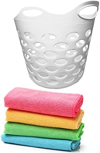 Plastic Laundry Basket With Handles Flexi Large Storage Round Hipster Hamper For Clothes Nursery & Home Organisation 13 Colours 30L (Red)